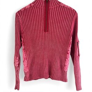 Vintage Pulp 100% Cotton Ribbed Y2K Quarter Zip Skater Sweater Pink Women’s Lg